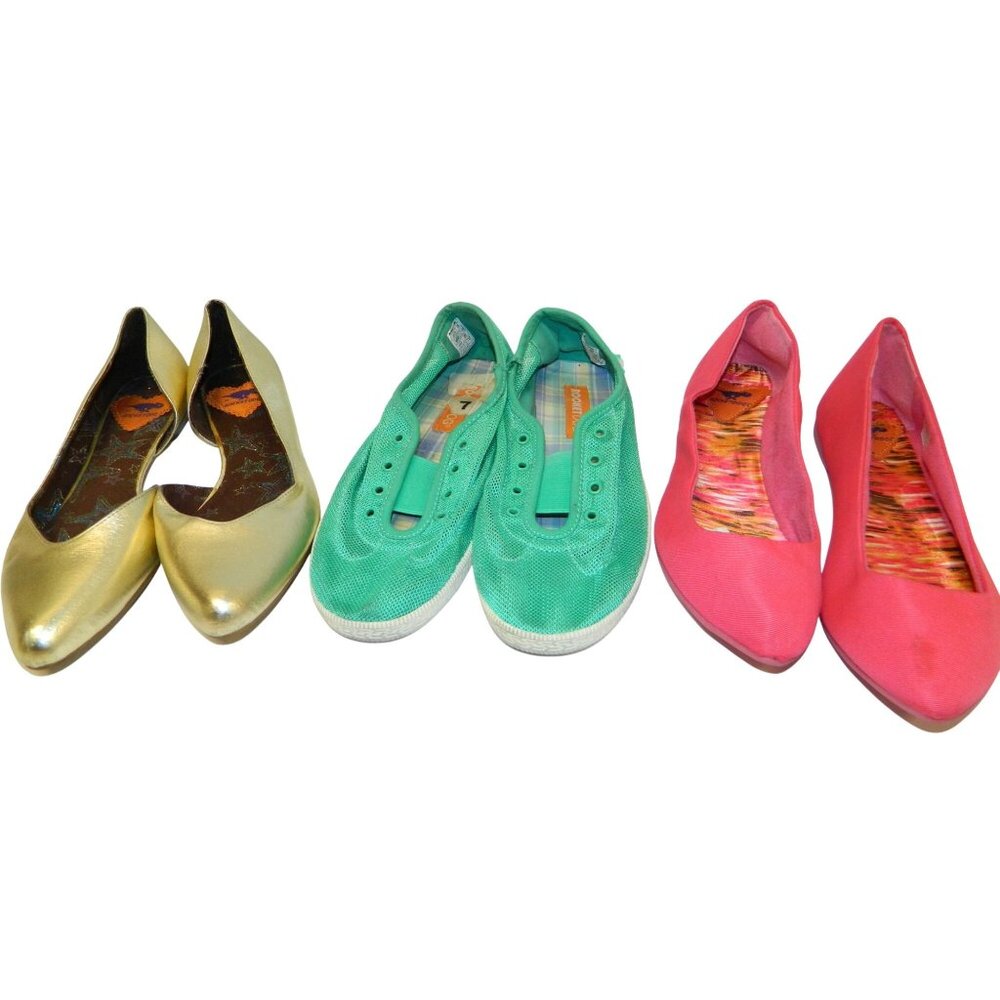 Rocket Dog Flats Shoes Size 7 Lot Of 3 Pairs Gold Ballerina Pink Slipons Aqua